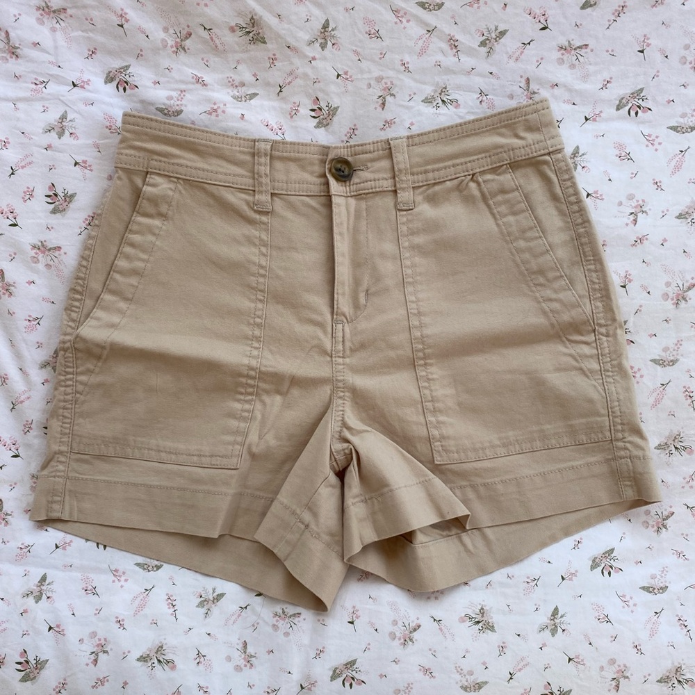 Tan Mid-Rise Hiking-Style Shorts